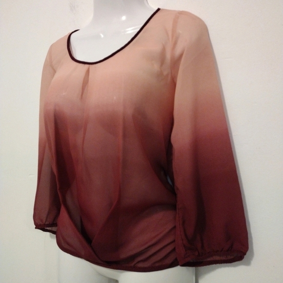 A. Byer - Burgundy Ombre Sheer Blouse - Picture 5 of 14